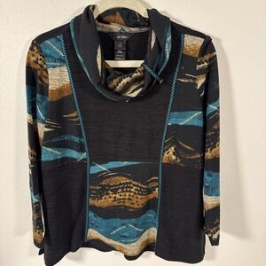 Ali Miles Cowl Neck Paint Stroke Abstract Sweater Artsy Art to Wear Sz PS‎ G2